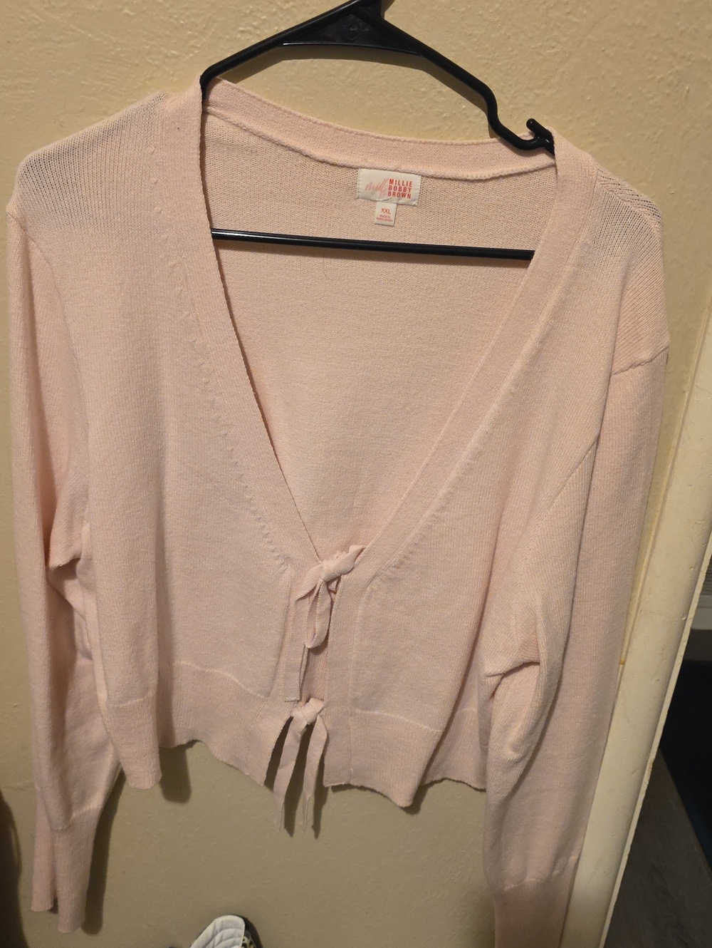 Bobbi Brown Light Pink Tie-Front Knit Cardigan